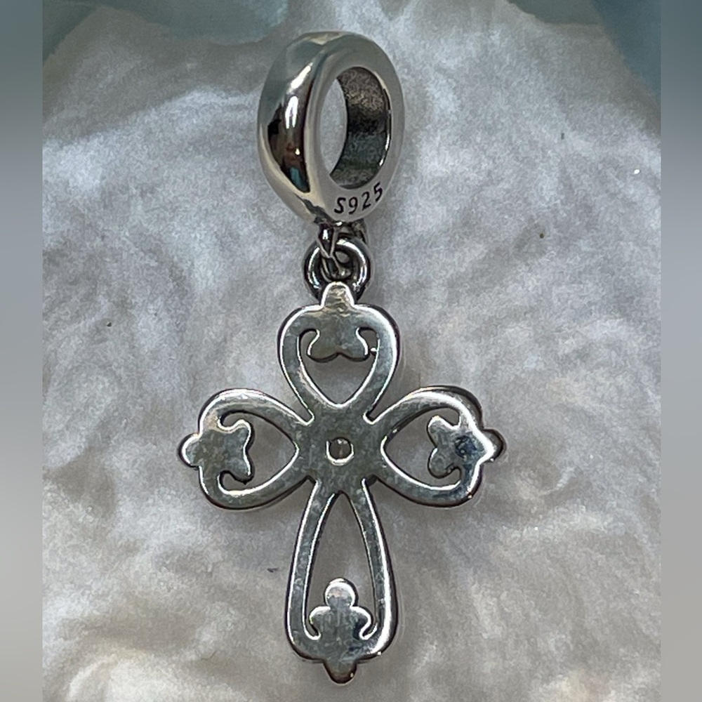 Bracelet Charm Cross with Rhinestone Sterling Silver - Picture 3 of 6